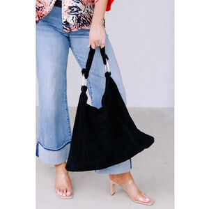 Free People Bobbi Black Slouch Suede Tote NWT Boho Oversized